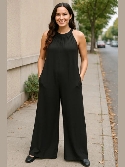 Double Take Full Size Tie Back Cutout Sleeveless Jumpsuit nicholesgifts