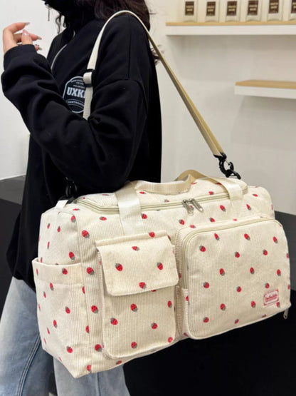 Strawberry Print Corduroy Travel Bag nicholesgifts