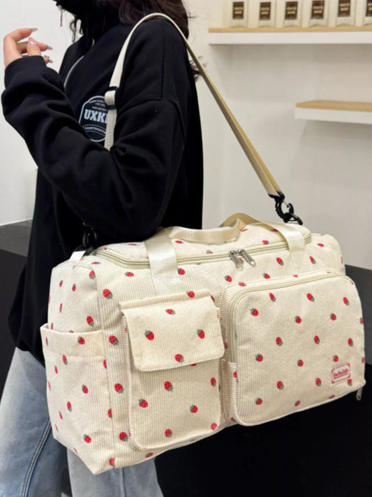 Strawberry Print Corduroy Travel Bag nicholesgifts