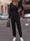V-Neck Long Sleeve Tie Waist Jumpsuit nicholesgifts