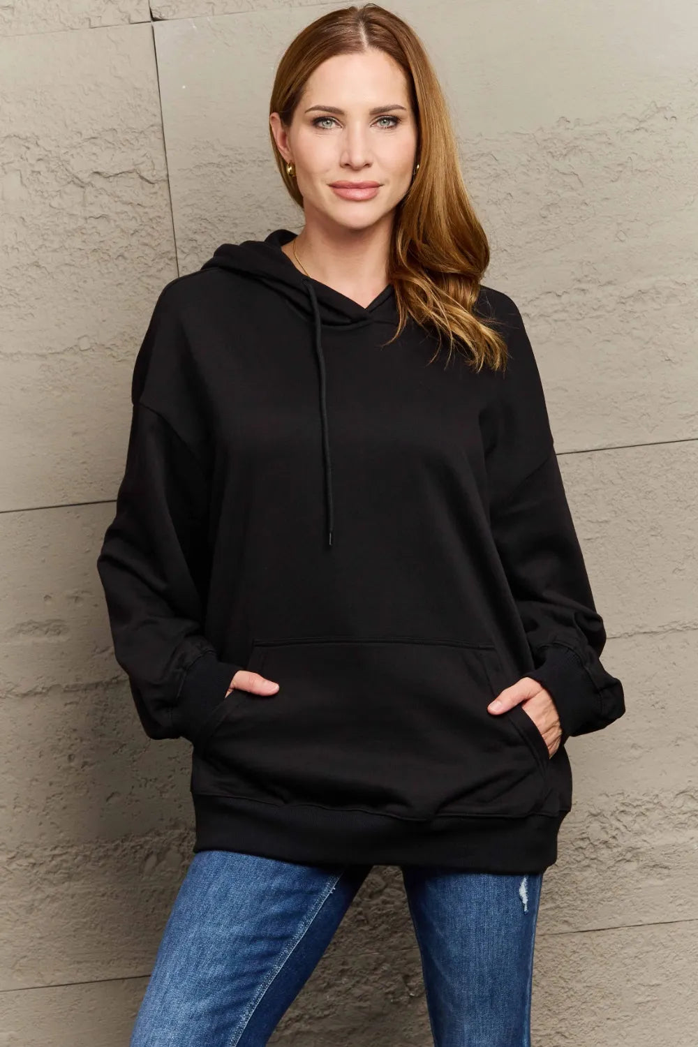 Full Size Long Sleeve Dropped Shoulder Hoodie Trendsi