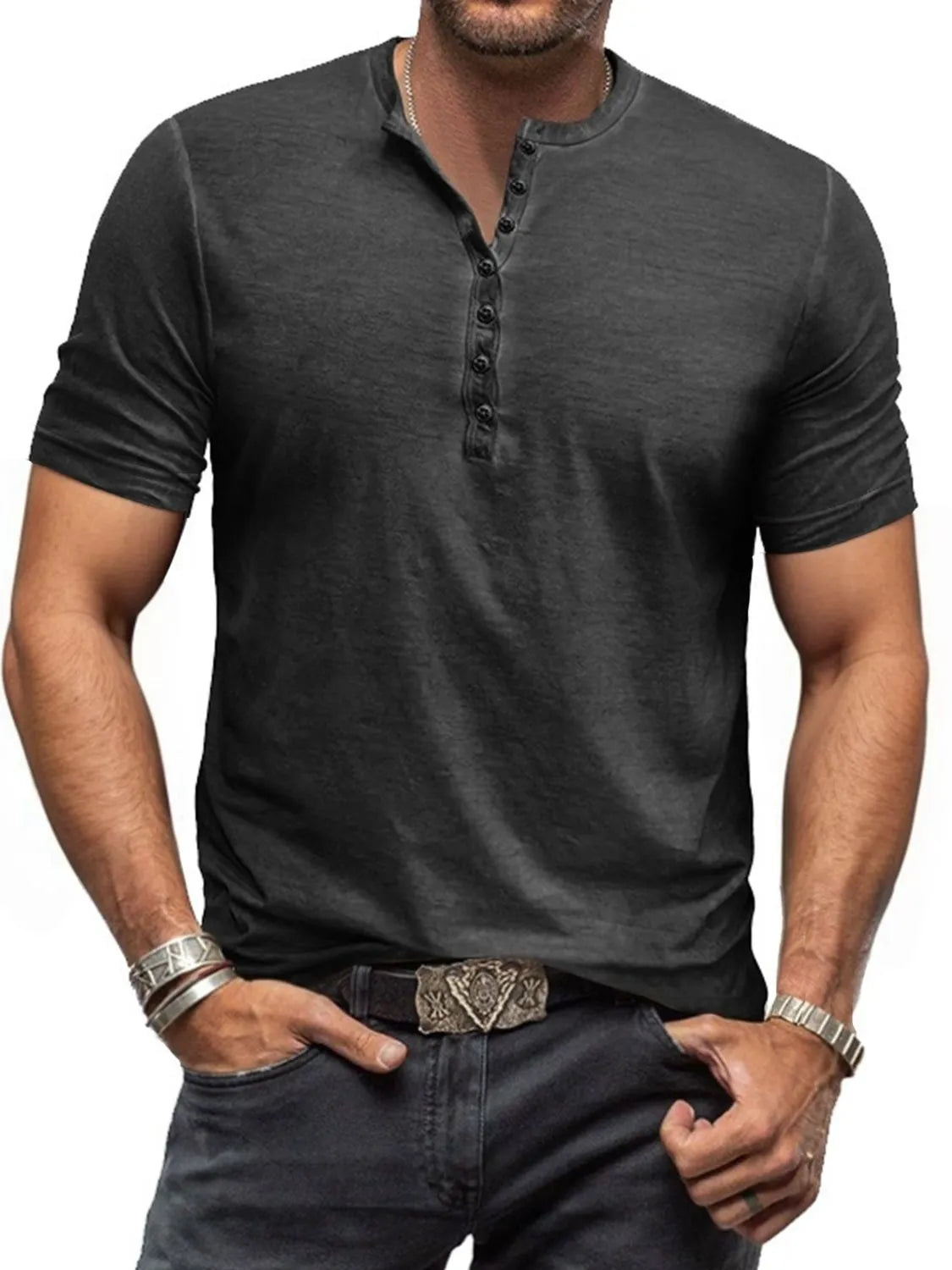 Men's Full Size Button Detail Short Sleeve Polo Plus Size NicholesGifts