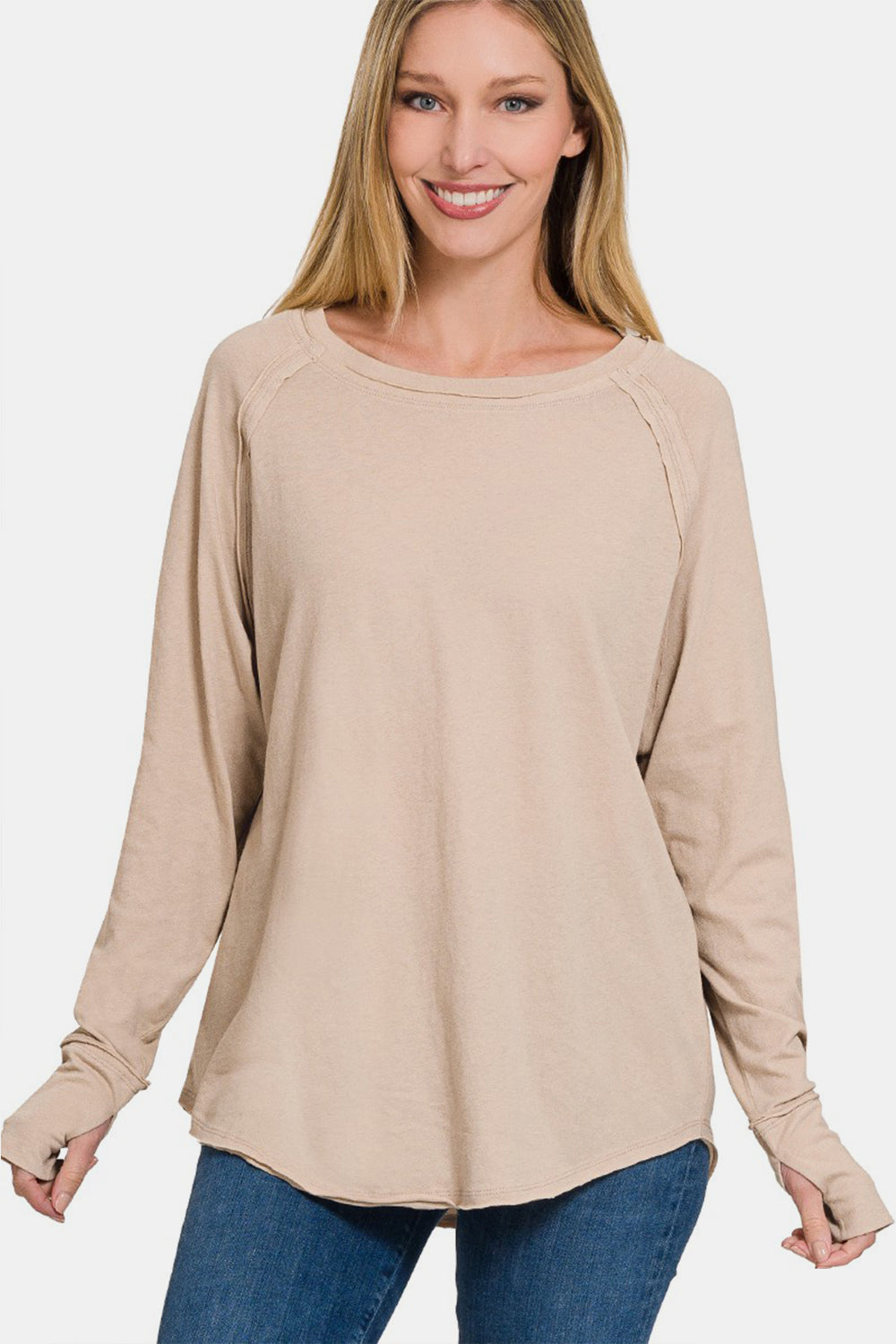 Zenana Round Neck Thumbhole Long Sleeve Top nicholesgifts