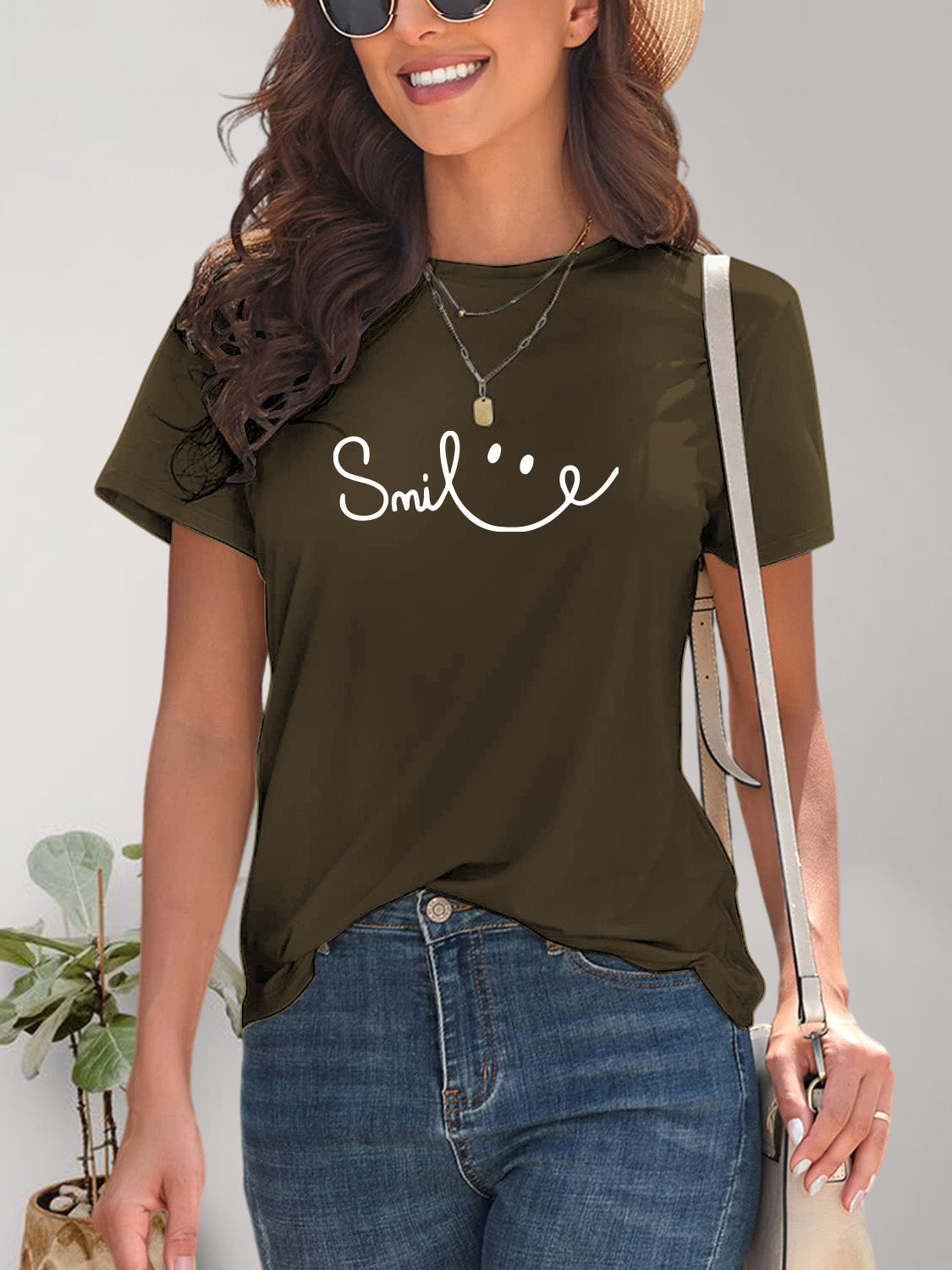 SMILE Round Neck Short Sleeve T-Shirt nicholesgifts