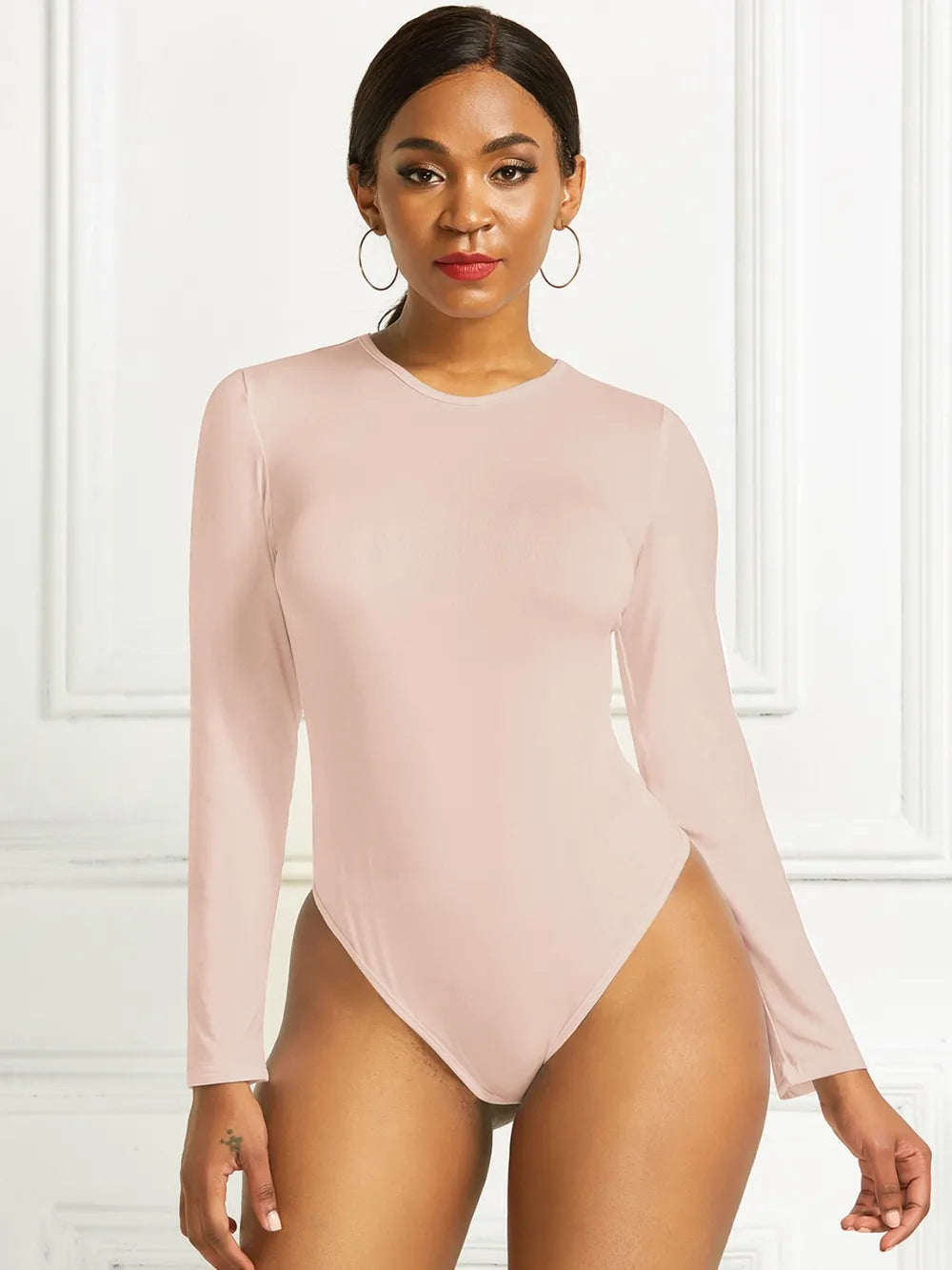 Round Neck Long Sleeve Bodysuit nicholesgifts