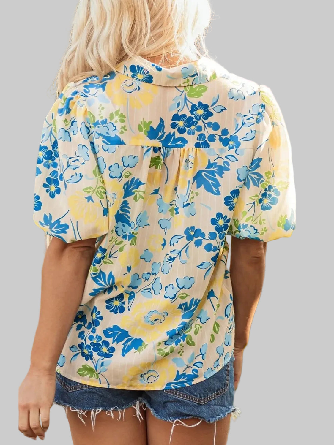 Printed Puff Sleeve Button Down Summer Shirt nicholesgifts