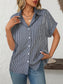 Mandy Pocketed Striped Collared Neck Short Sleeve Shirt nicholesgifts