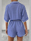 Striped Collared Neck Tie Waist Romper nicholesgifts