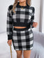 Plaid Round Neck Top and Skirt Sweater Set nicholesgifts