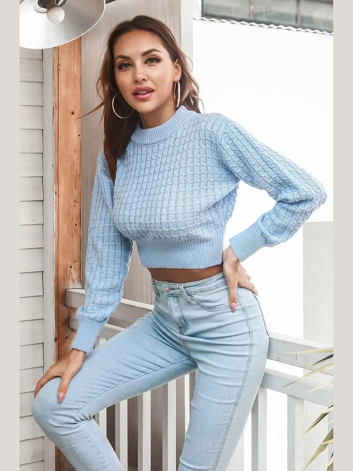 Round Neck Long Sleeve Cropped Sweater Trendsi