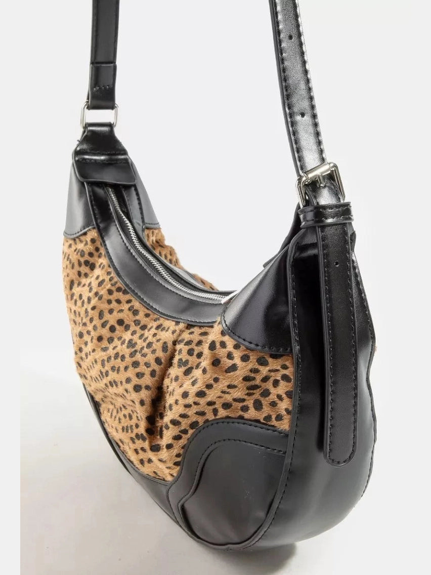 Fame Dark Spotted Leopard Print Half Moon Shoulder Bag nicholesgifts