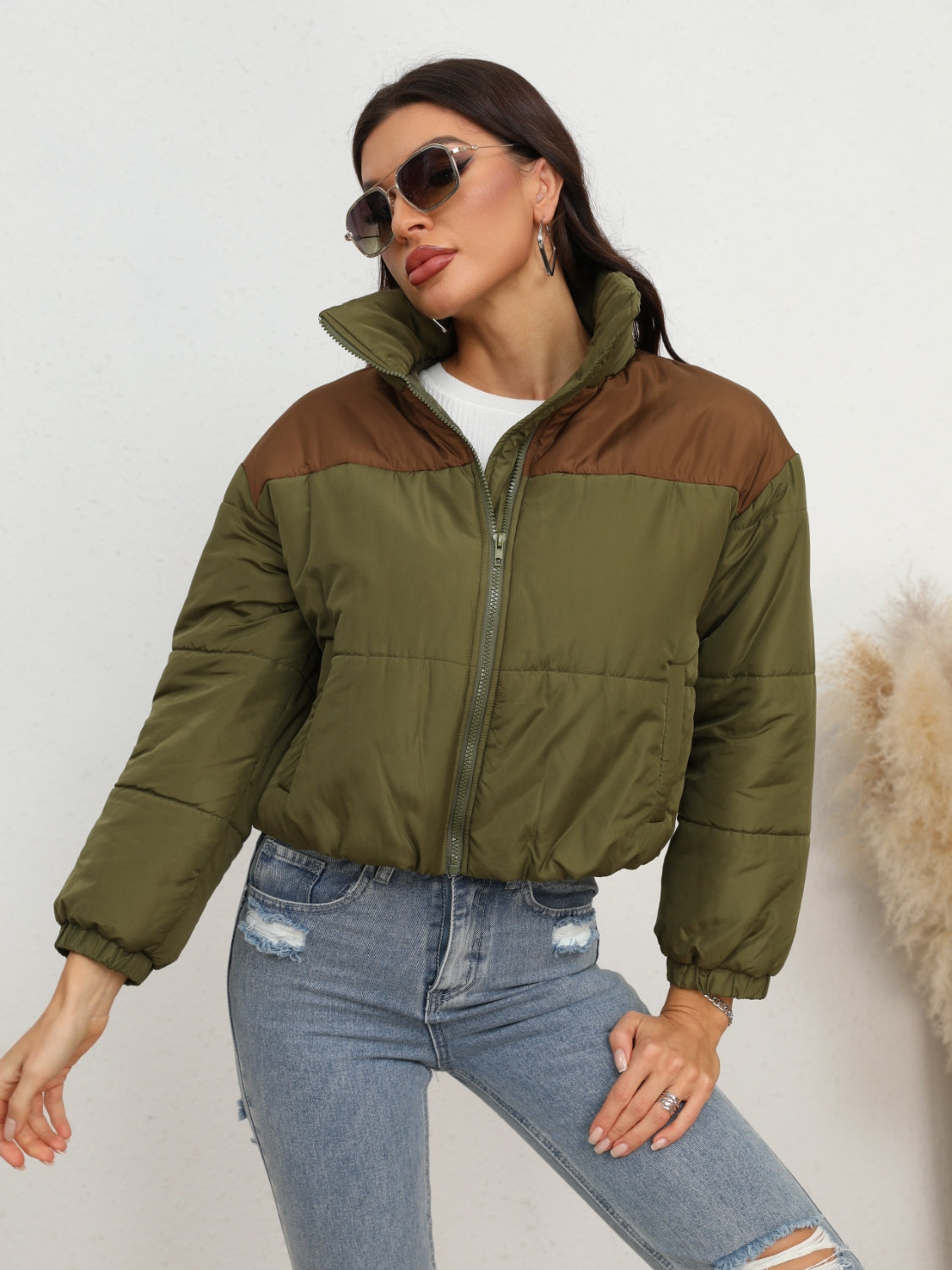 Two-Tone Zip-Up Puffer Jacket nicholesgifts