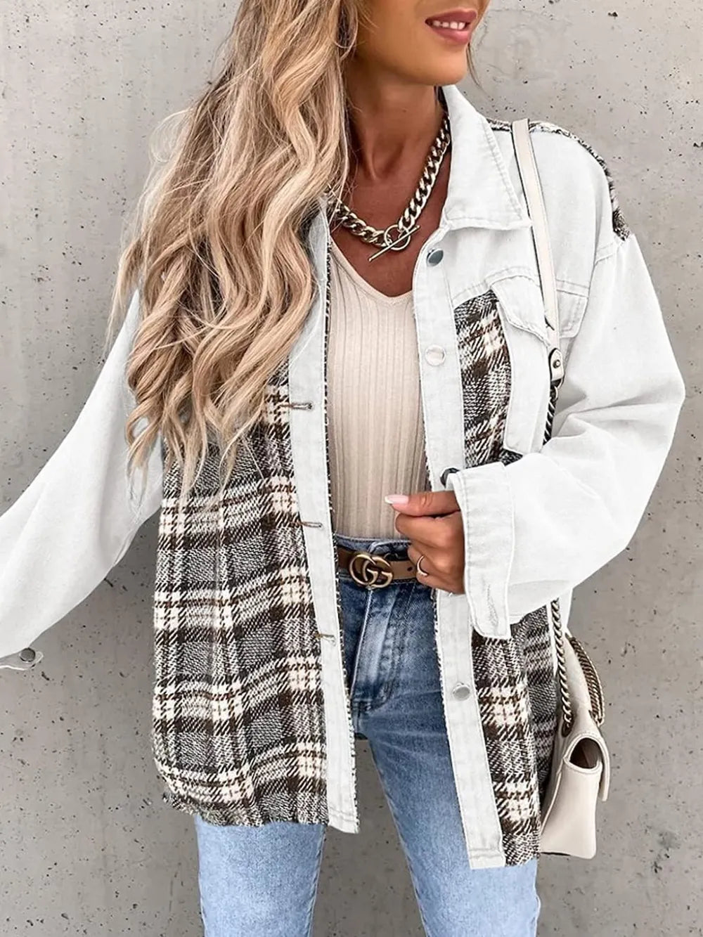 Plaid Button Up Dropped Shoulder Jacket nicholesgifts