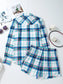 Plaid Snap Down Long Sleeve Top and Shorts Lounge Set nicholesgifts