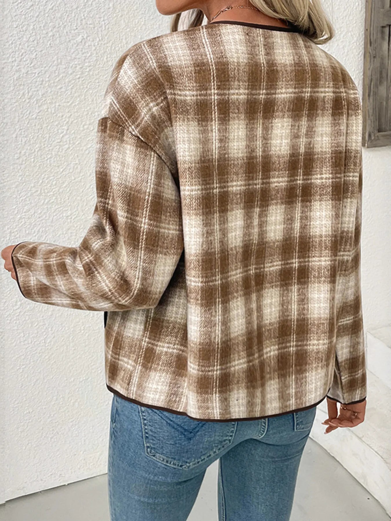 Plaid Long Sleeve Button-Up Jacket Trendsi