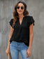 Swiss Dot Notched Flutter Sleeve Blouse nicholesgifts
