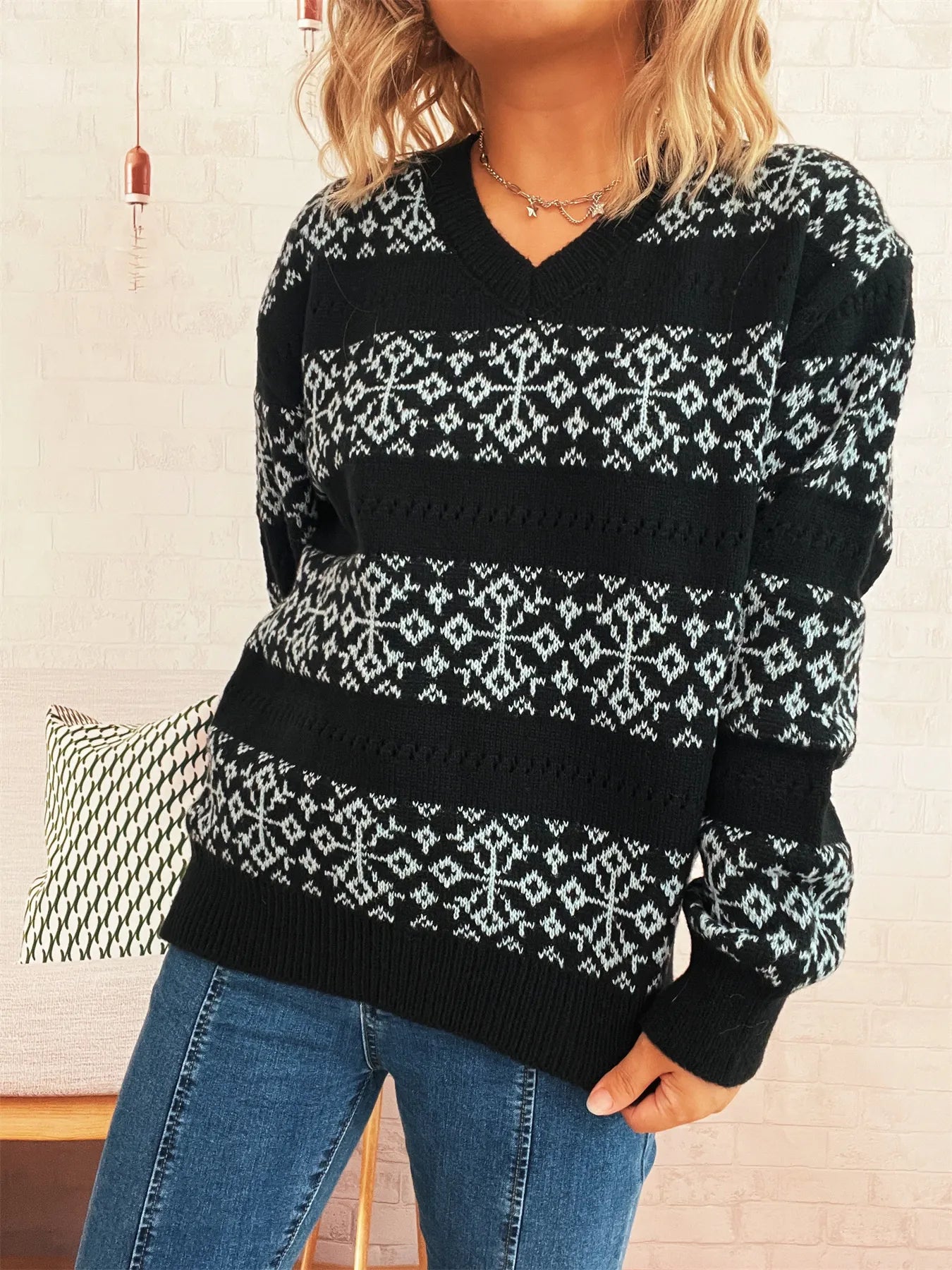 Contrast Ribbed hem Long Sleeve Sweater