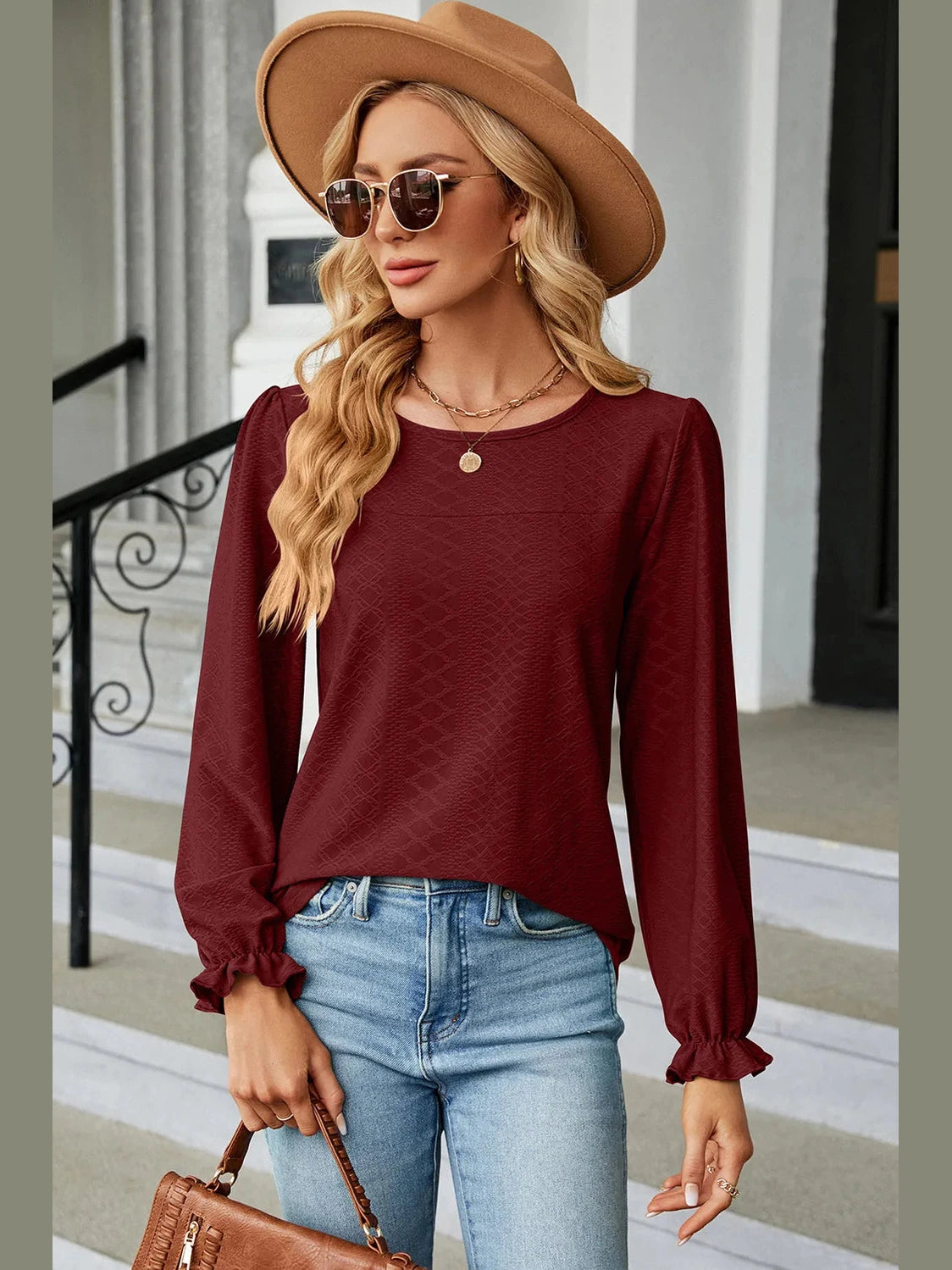 Round Neck Flounce Sleeve T-Shirt NicholesGifts