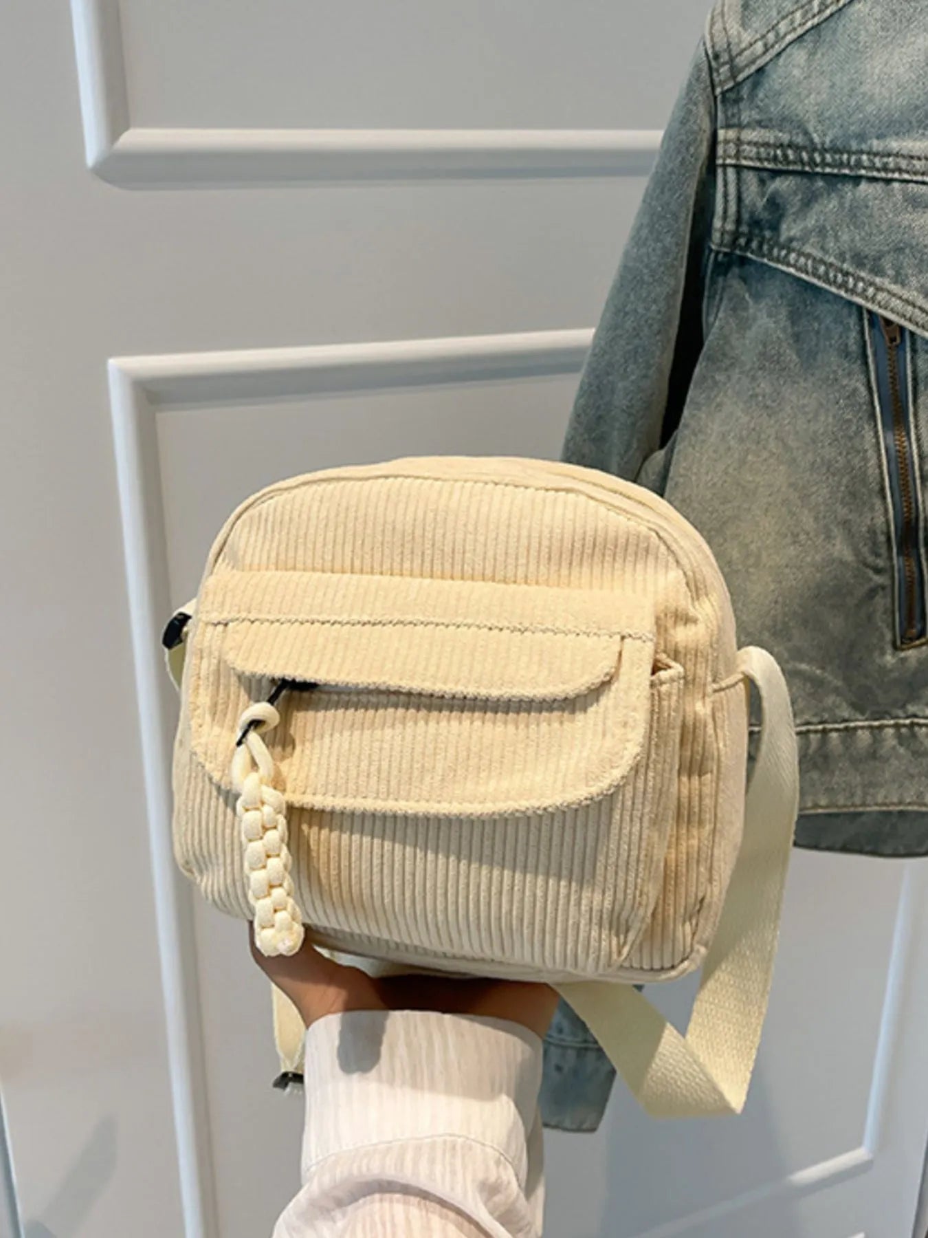 Corduroy Crossbody Bag with Adjustable Strap Trendsi