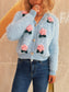 Women Flower Fuzzy Button-Up Cardigan nicholesgifts