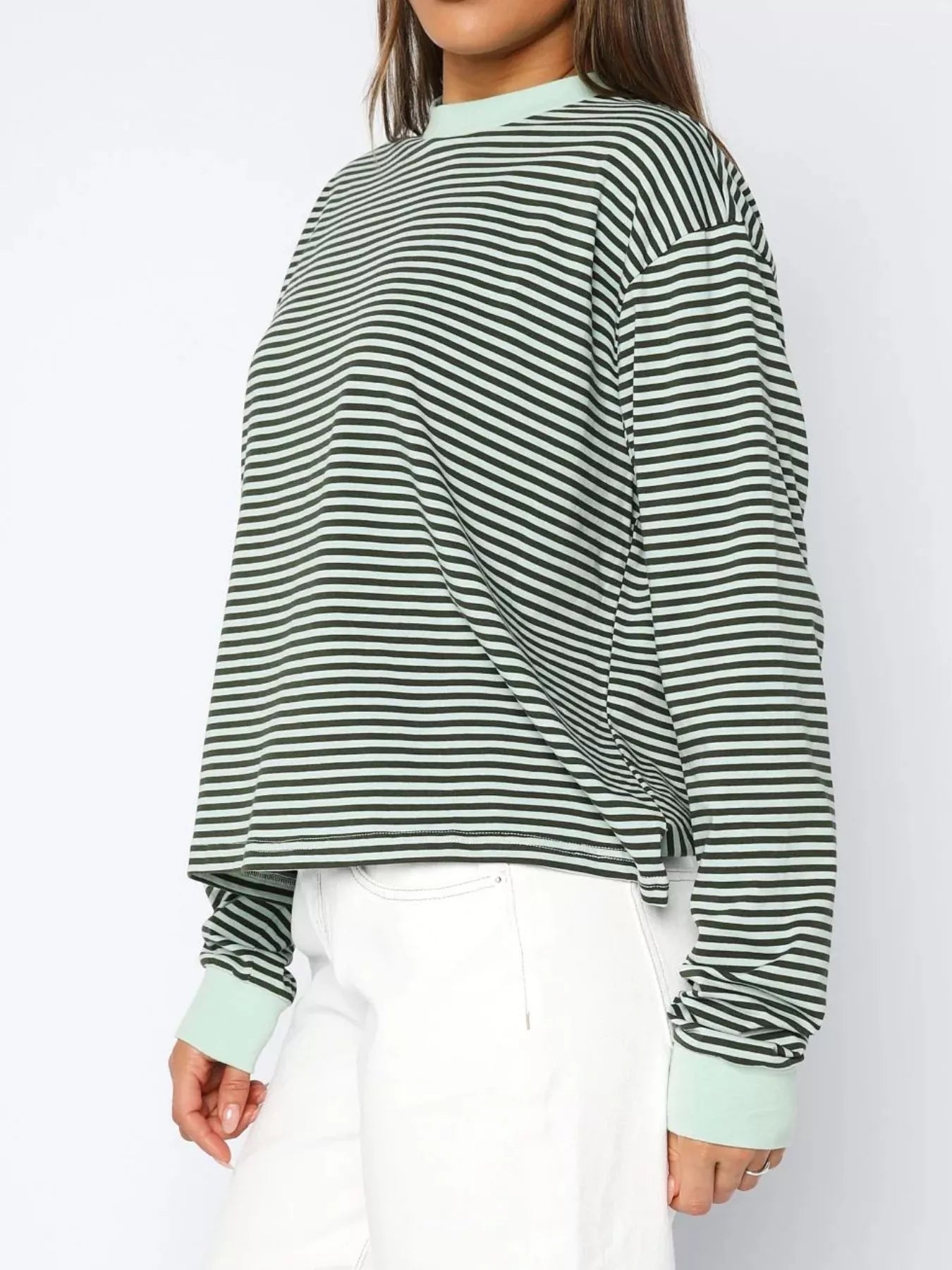 Striped Oversized Round Neck Sweatshirt nicholesgifts