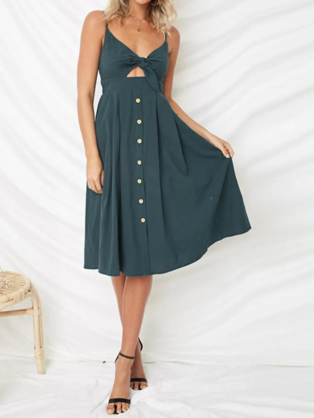 Cutout Smocked Sweetheart Neck Cami Dress nicholesgifts