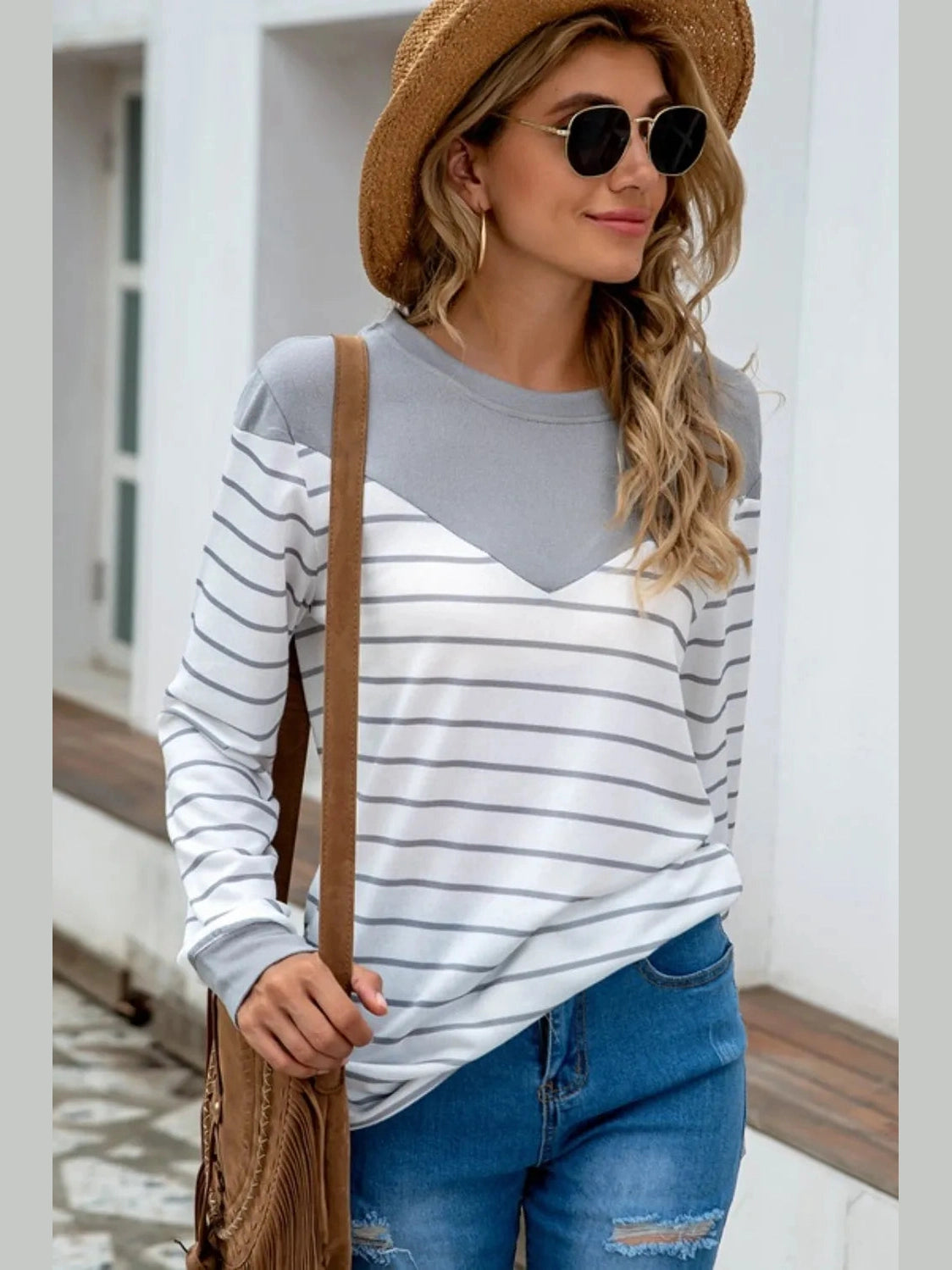 Striped Round Neck Long Sleeve T-Shirt NicholesGifts
