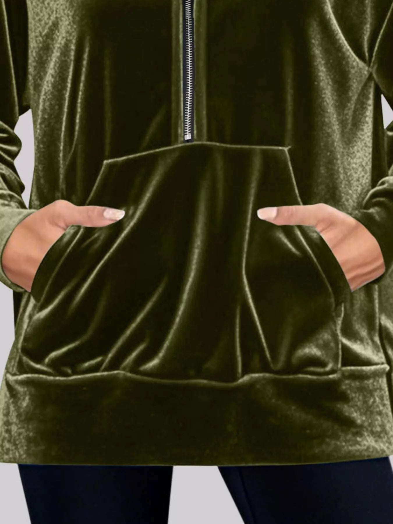Full Size Half Zip Kangaroo Pocket Hoodie Plus Size Trendsi