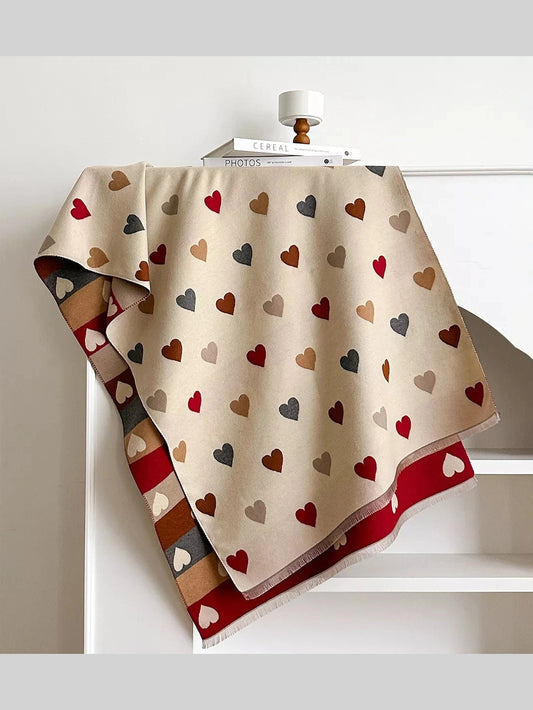 Women Heart Pattern Fringe Winter Scarf Valentine's Day Gift For Her nicholesgifts