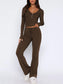 V-Neck Long Sleeve Top and Pants Set nicholesgifts