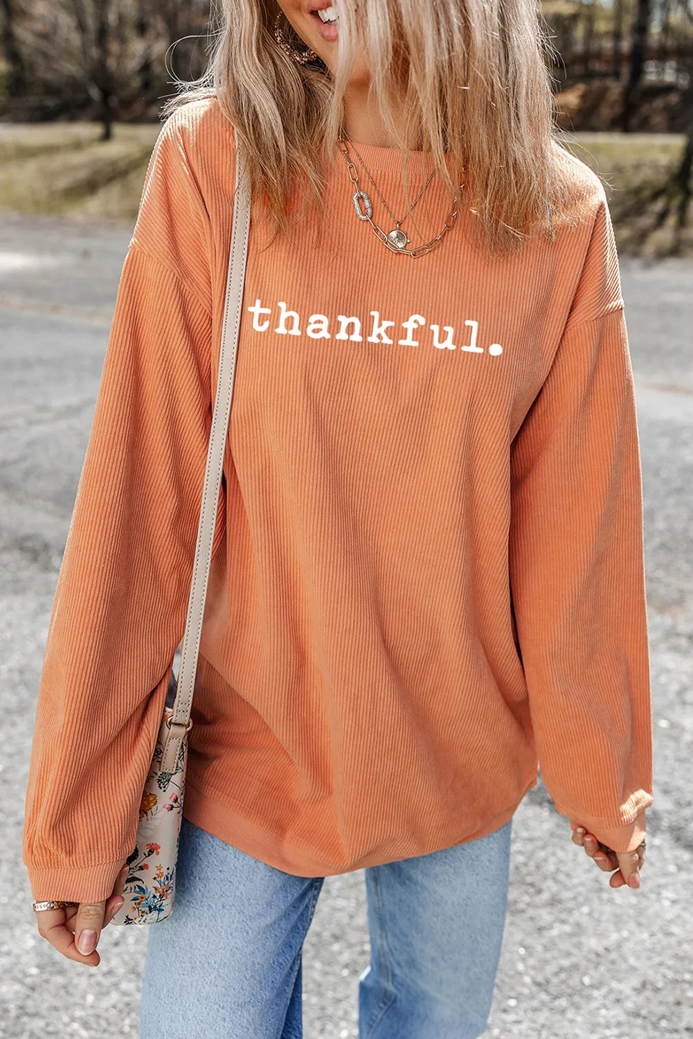 THANKFUL Round Neck Long Sleeve Sweatshirt Trendsi