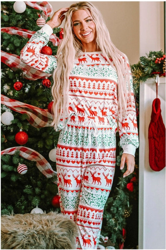 Christmas Element Round Neck Top and Pants Lounge Set NicholesGifts
