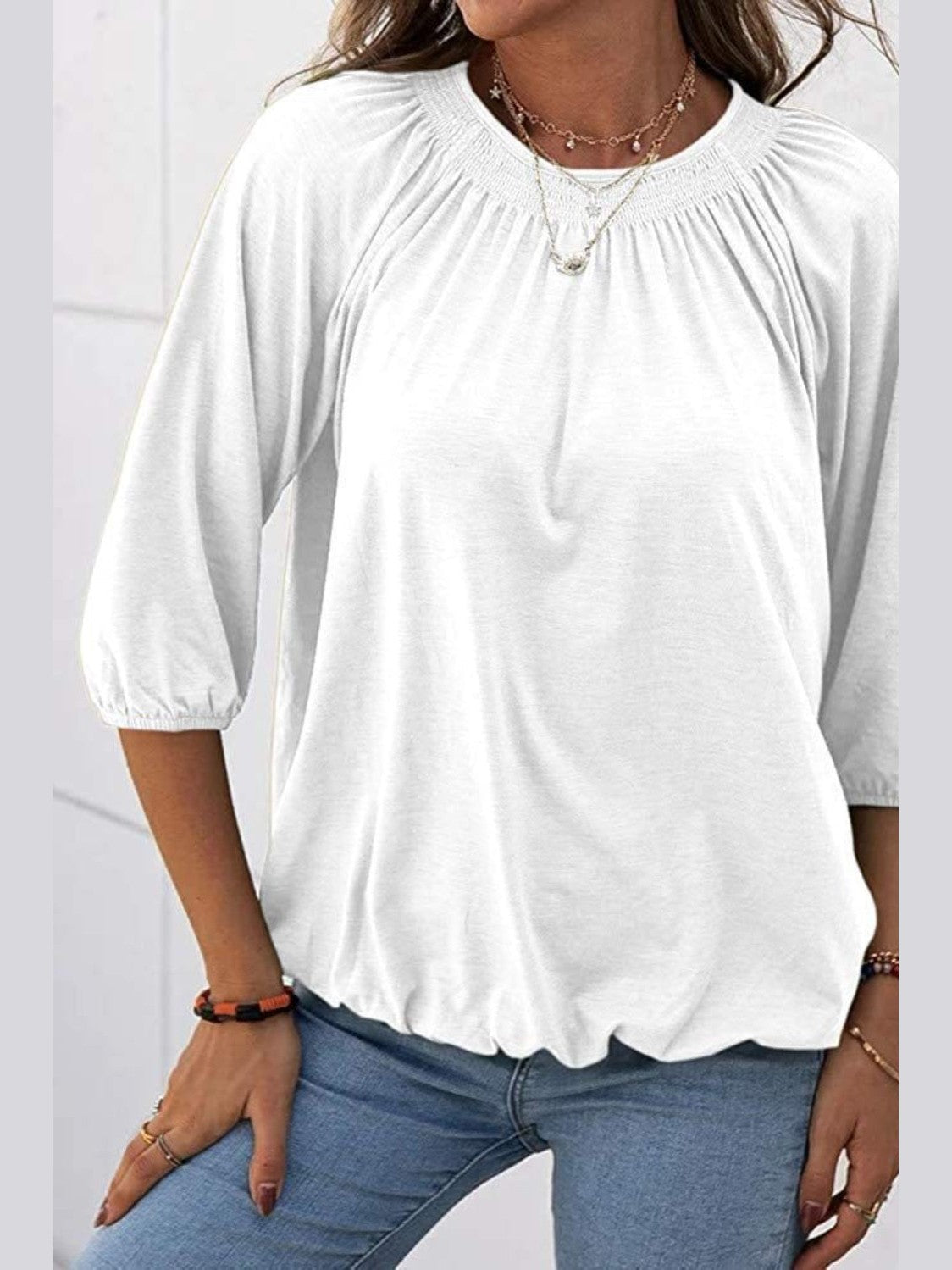 Gathered Detail Round Neck T-Shirt
