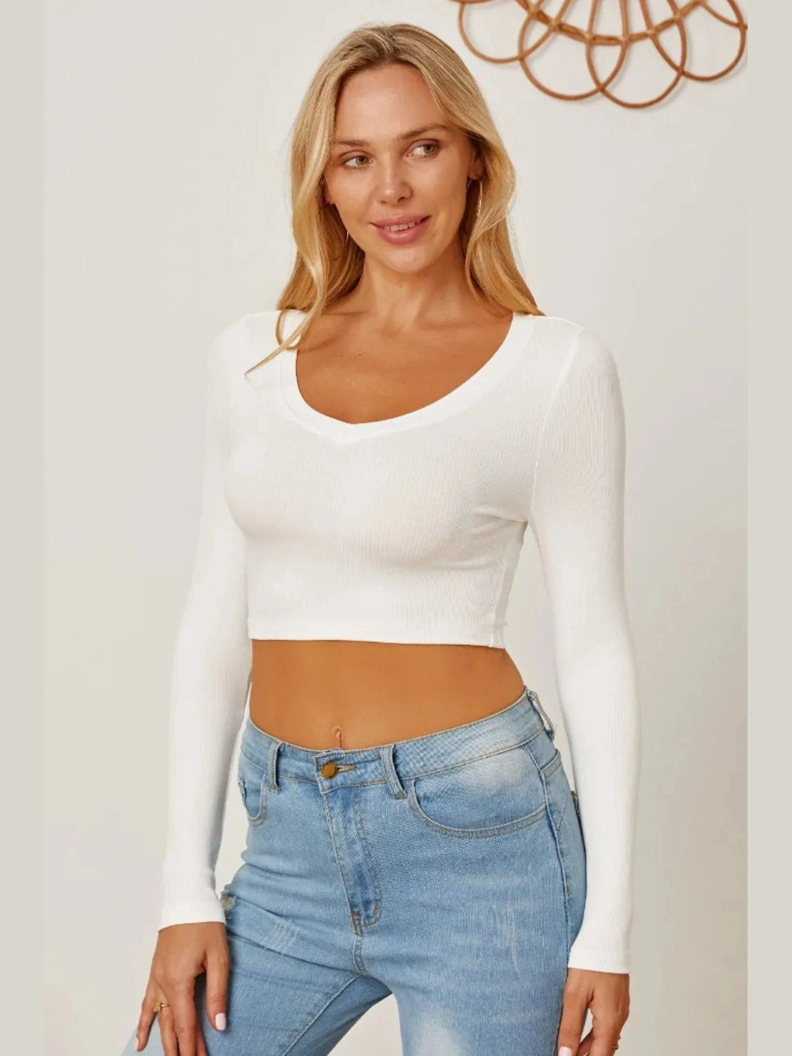 Round Neck Long Sleeve Cropped T-Shirt NicholesGifts