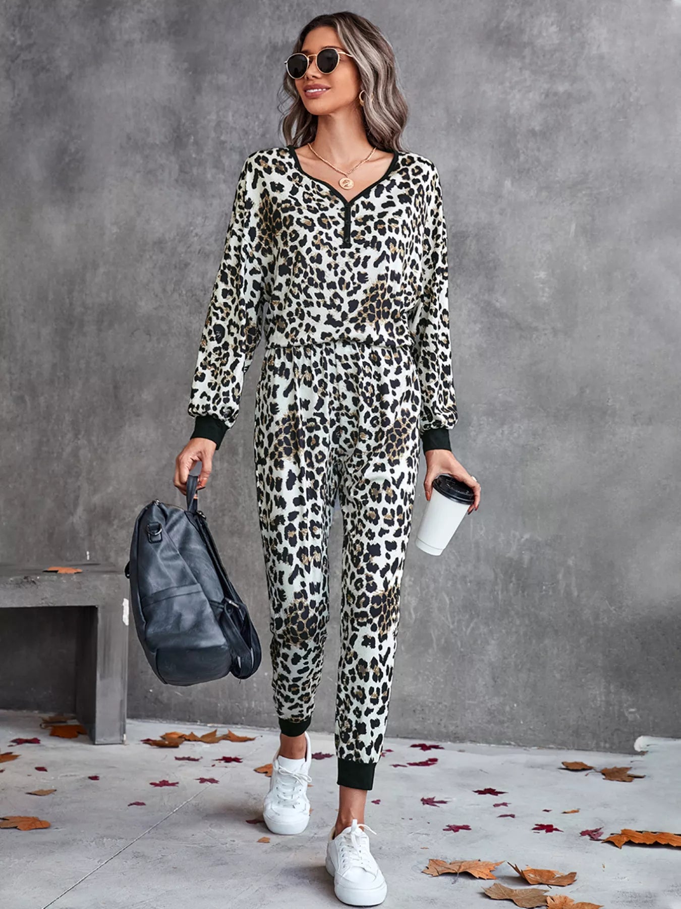 Leopard Long Sleeve Top and Pants Set Trendsi