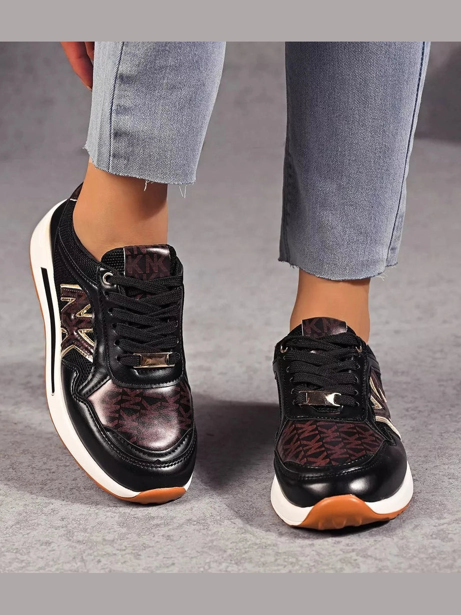 Women Lace Up Round Toe Sneakers nicholesgifts