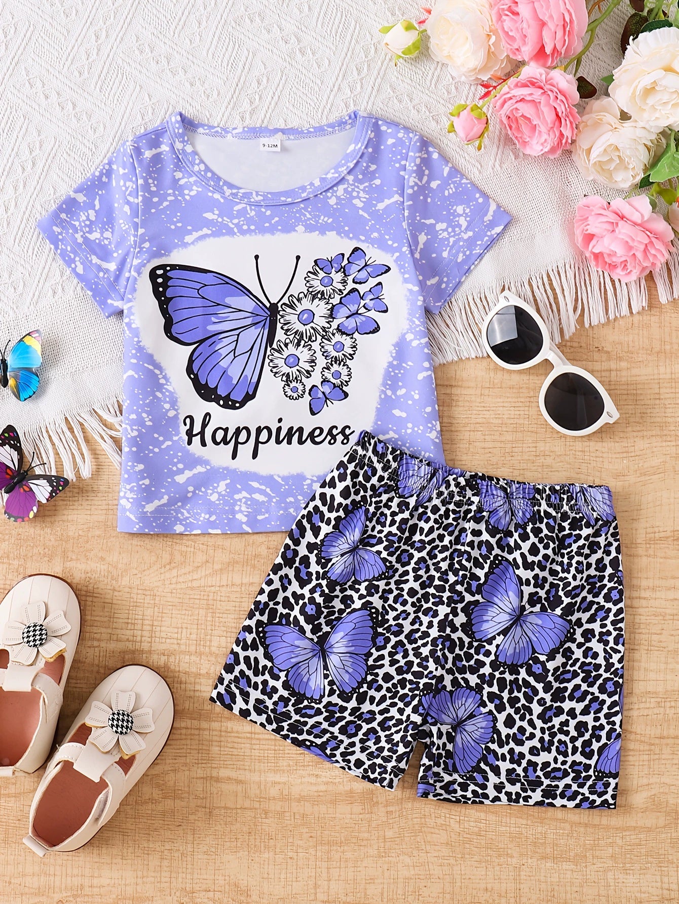 Children's Butterfly Round Neck Tee and Shorts Set nicholesgifts