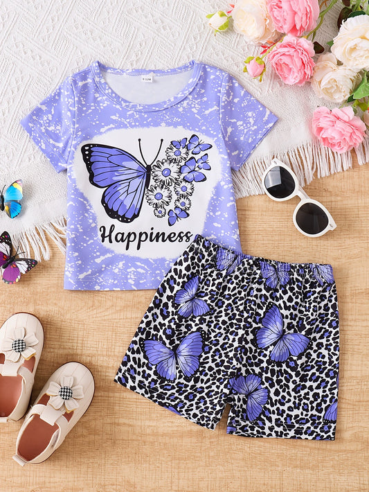 Children's Butterfly Round Neck Tee and Shorts Set nicholesgifts
