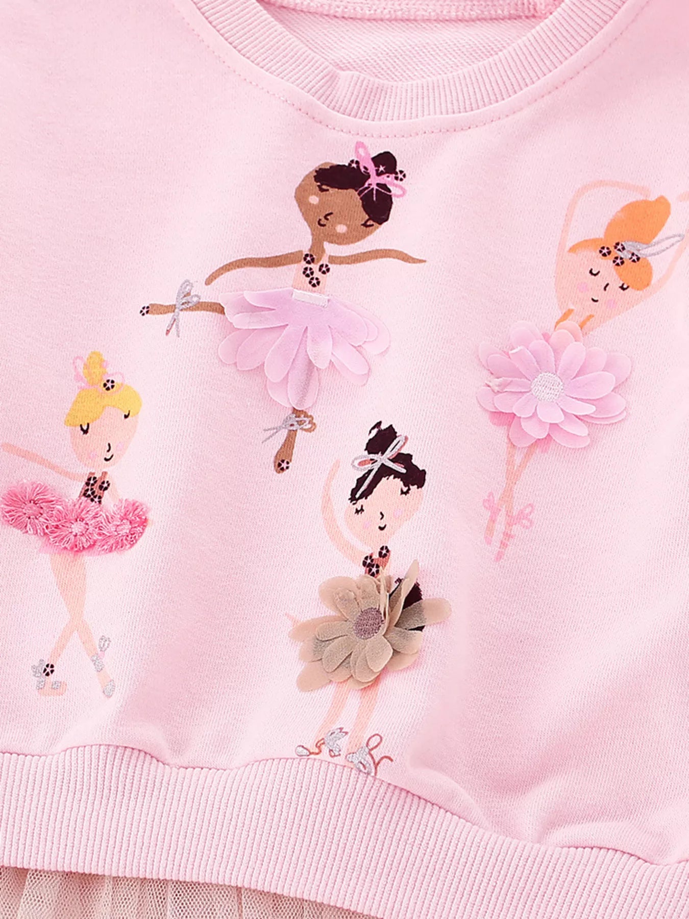 Children's Ballerina Applique Crewneck Sweatshirt with Tulle Hem Trendsi