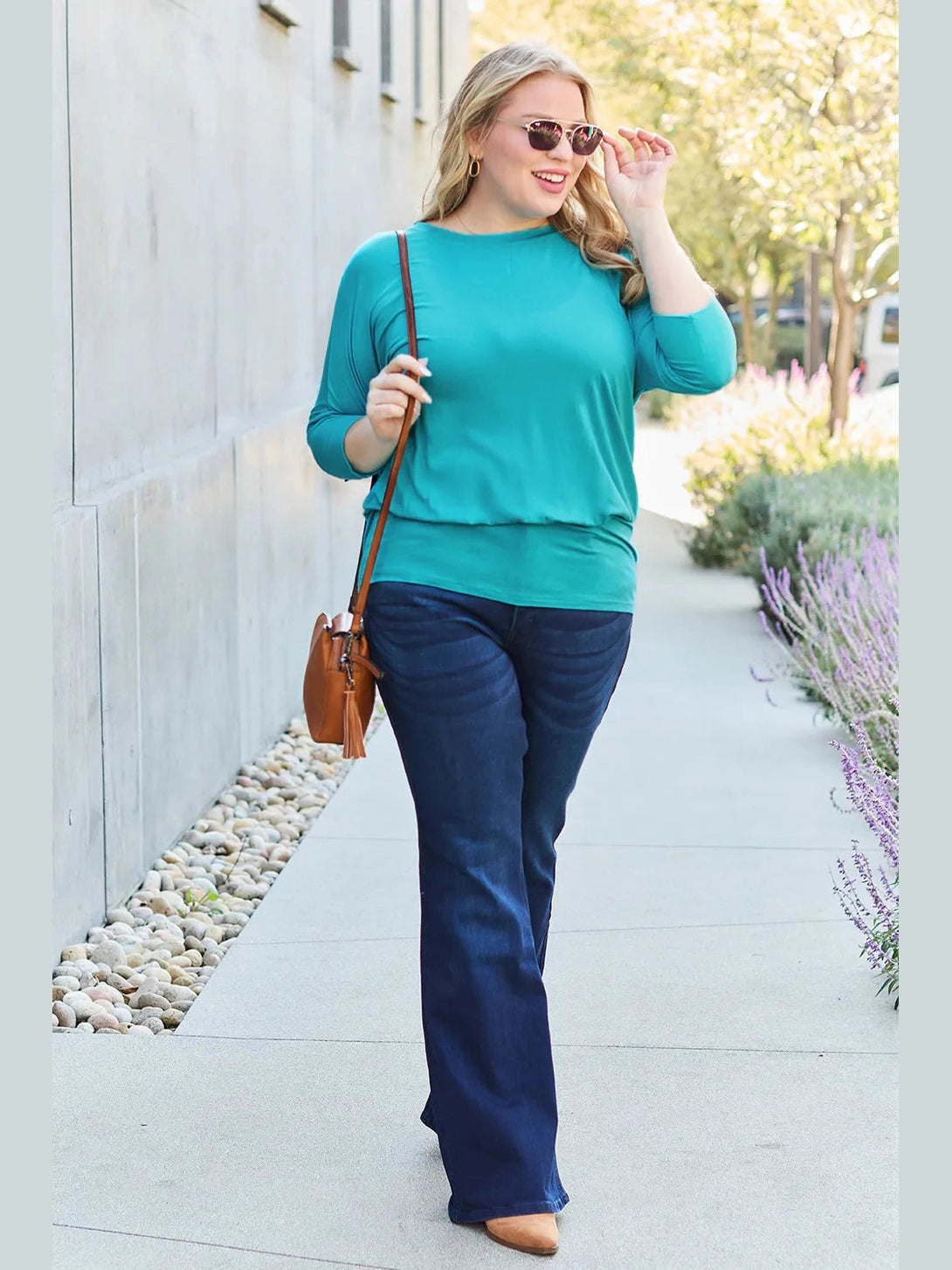 Basic Bae Full Size Round Neck Batwing Sleeve Top nicholesgifts