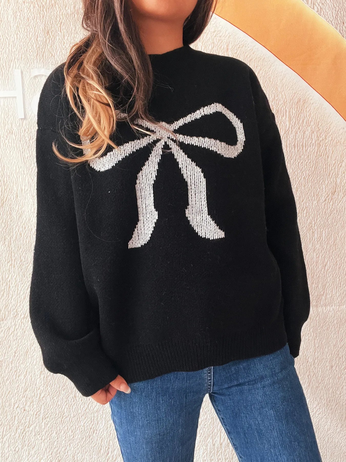 Bow Pattern Casual Long Sleeve Sweater