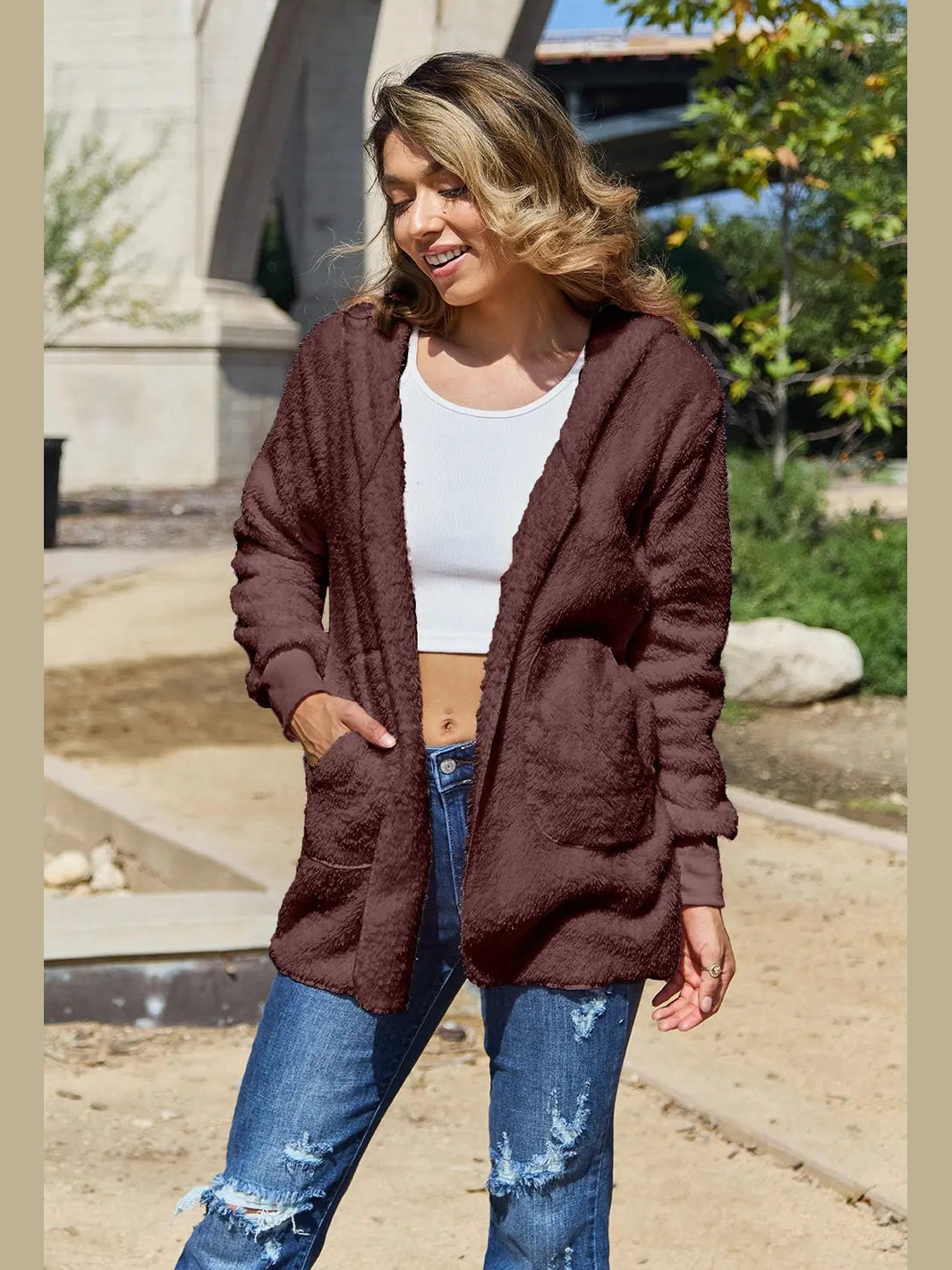 Full Size Teddy Hooded Jacket with Pockets nicholesgifts