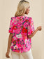 Smocked Printed Round Neck Half Sleeve Blouse nicholesgifts