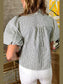 Striped Ruffle Short Bubble Sleeve Shirt nicholesgifts