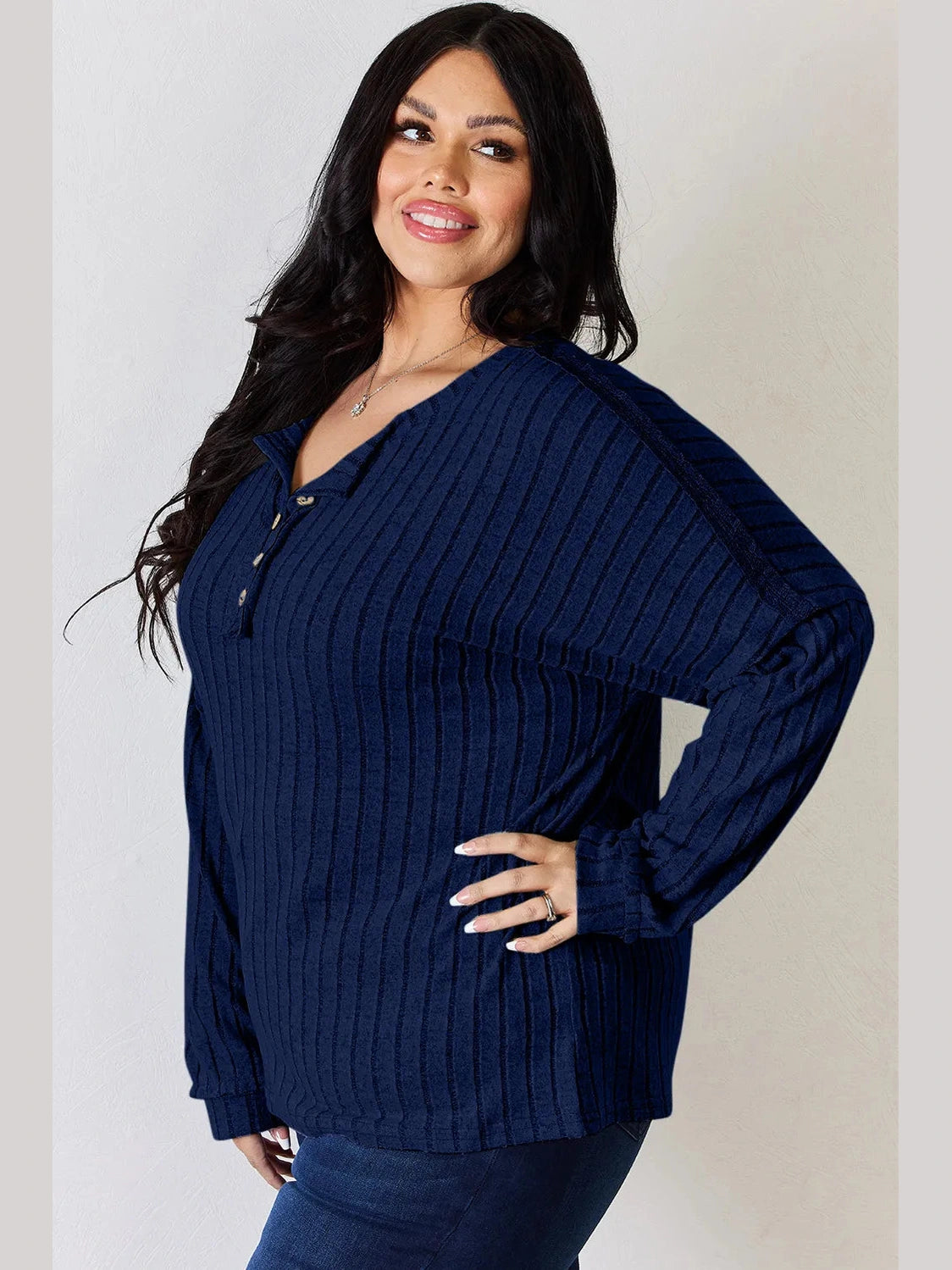 Basic Bae Full Size Ribbed Half Button Long Sleeve T-Shirt nicholesgifts