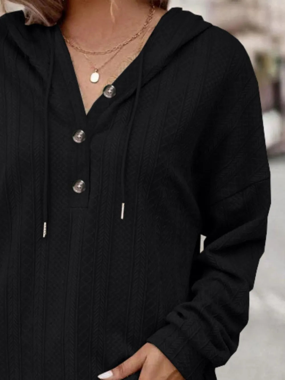 Drawstring Dropped Shoulder Long Sleeve Hoodie Trendsi