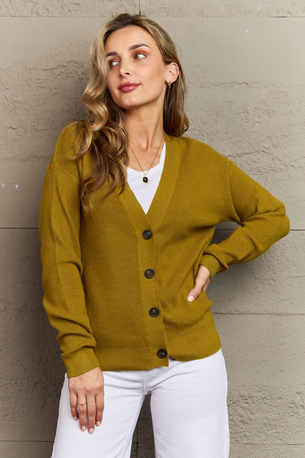 Zenana Kiss Me Tonight Full Size Button Down Cardigan in Chartreuse nicholesgifts