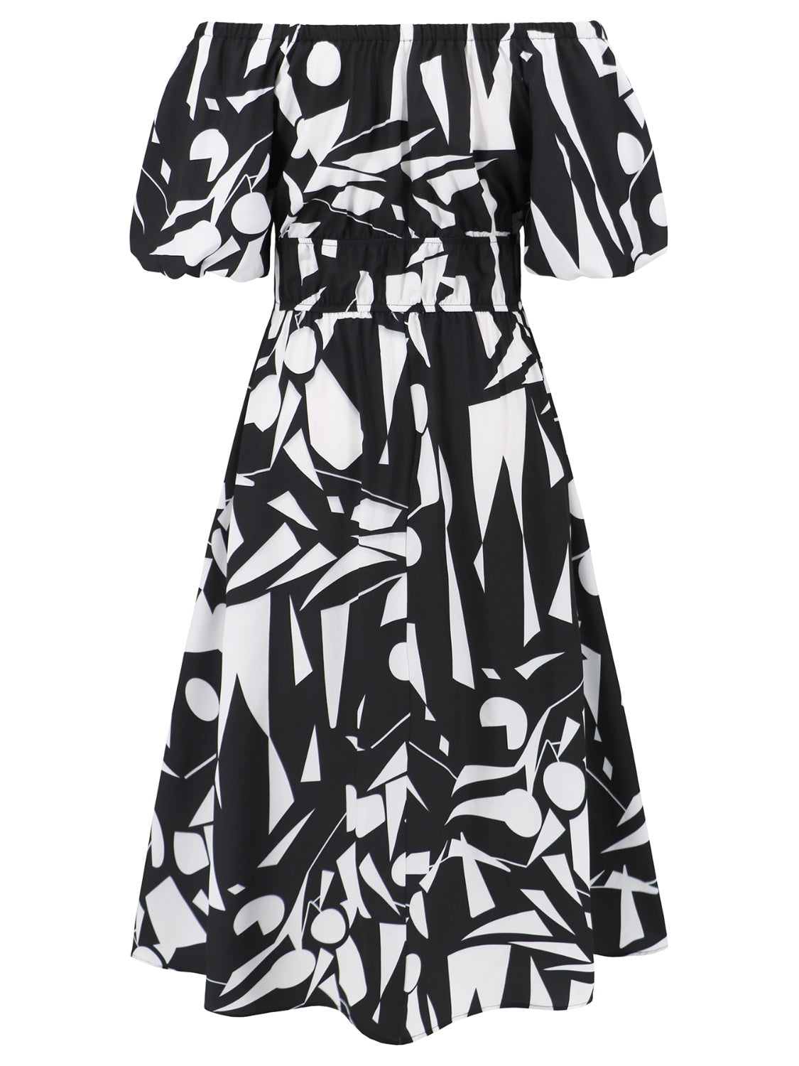 Printed Off-Shoulder Balloon Sleeve Dress nicholesgifts