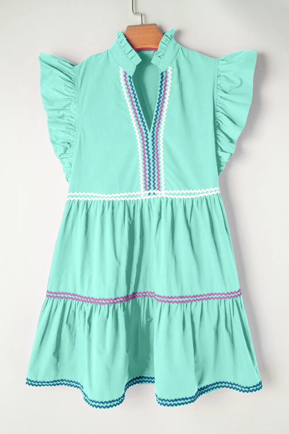 Ruffled Notched Cap Sleeve Mini Dress Trendsi