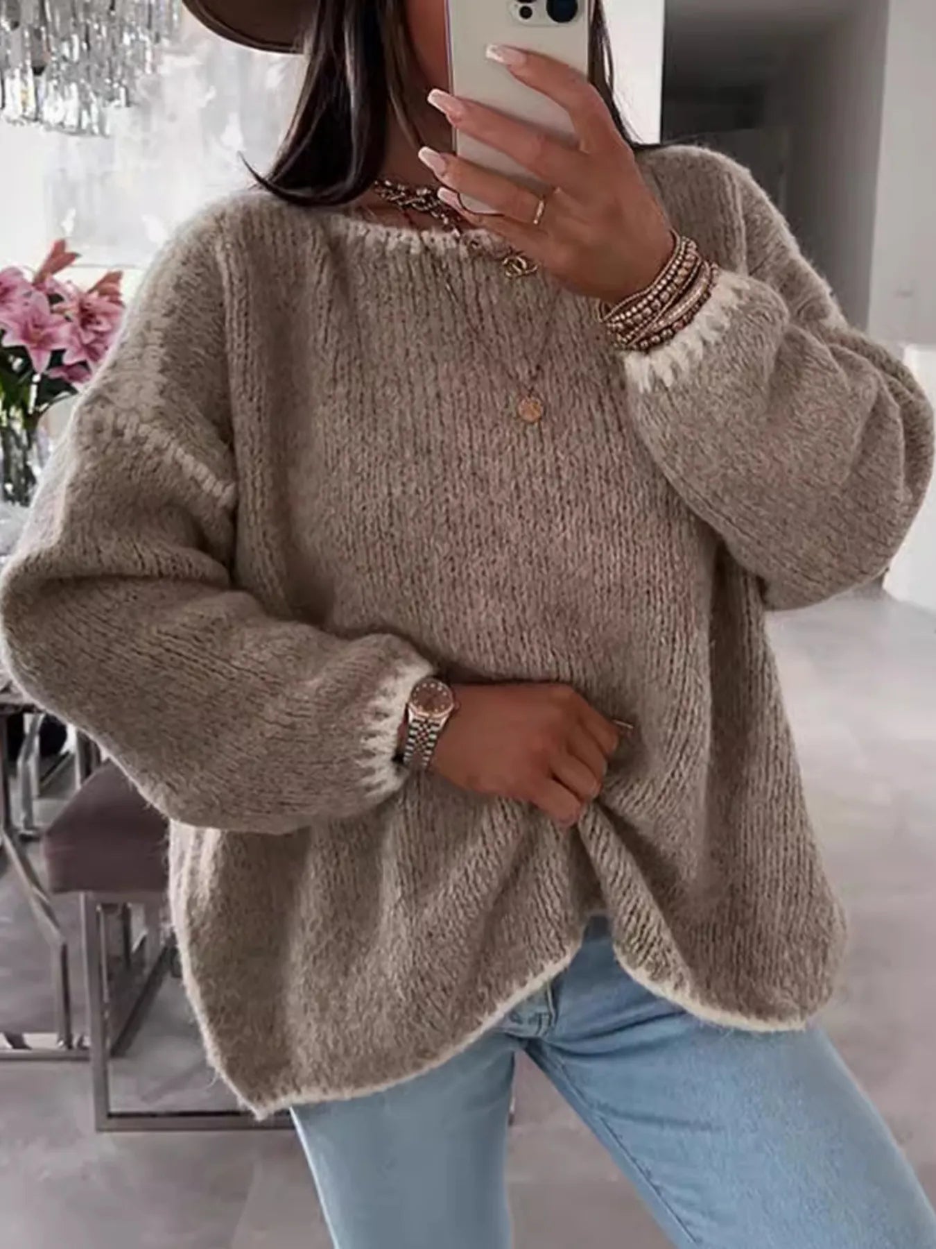 Contrast Trim Oversized Sweater